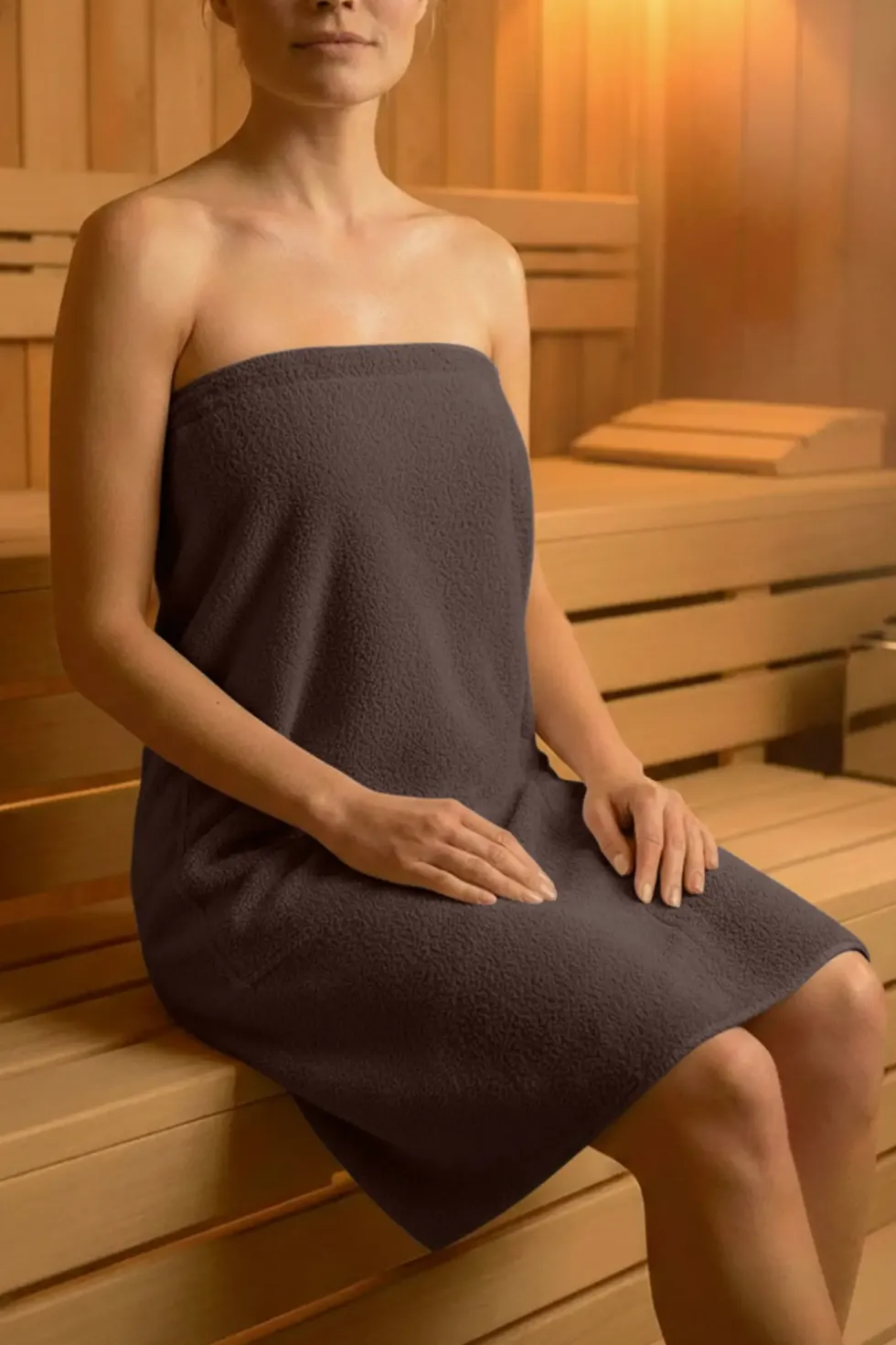 Bawełniany Damski Ręcznik Do Sauny SPA Pareo Brązowy