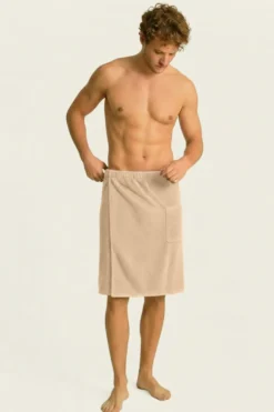 Bawełniany Męski Ręcznik Do Sauny SPA Kilt Beżowy