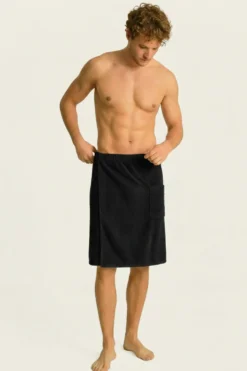 Bawełniany Męski Ręcznik Do Sauny SPA Kilt Czarny