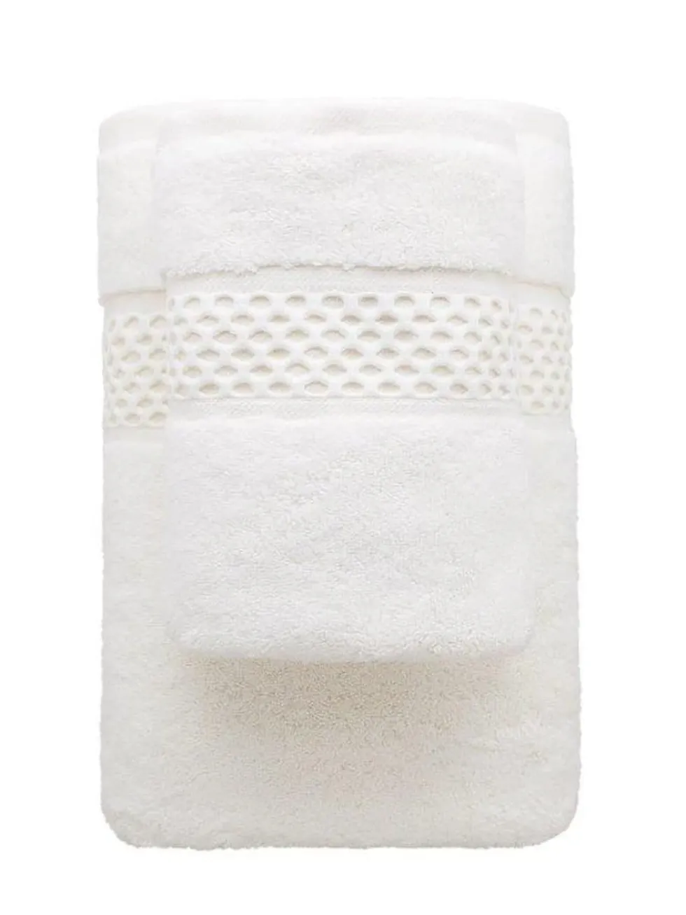 Bawełniany Ręcznik Frotte Rete z Ozdobną Bordiurą 650g/m2 Kremowy