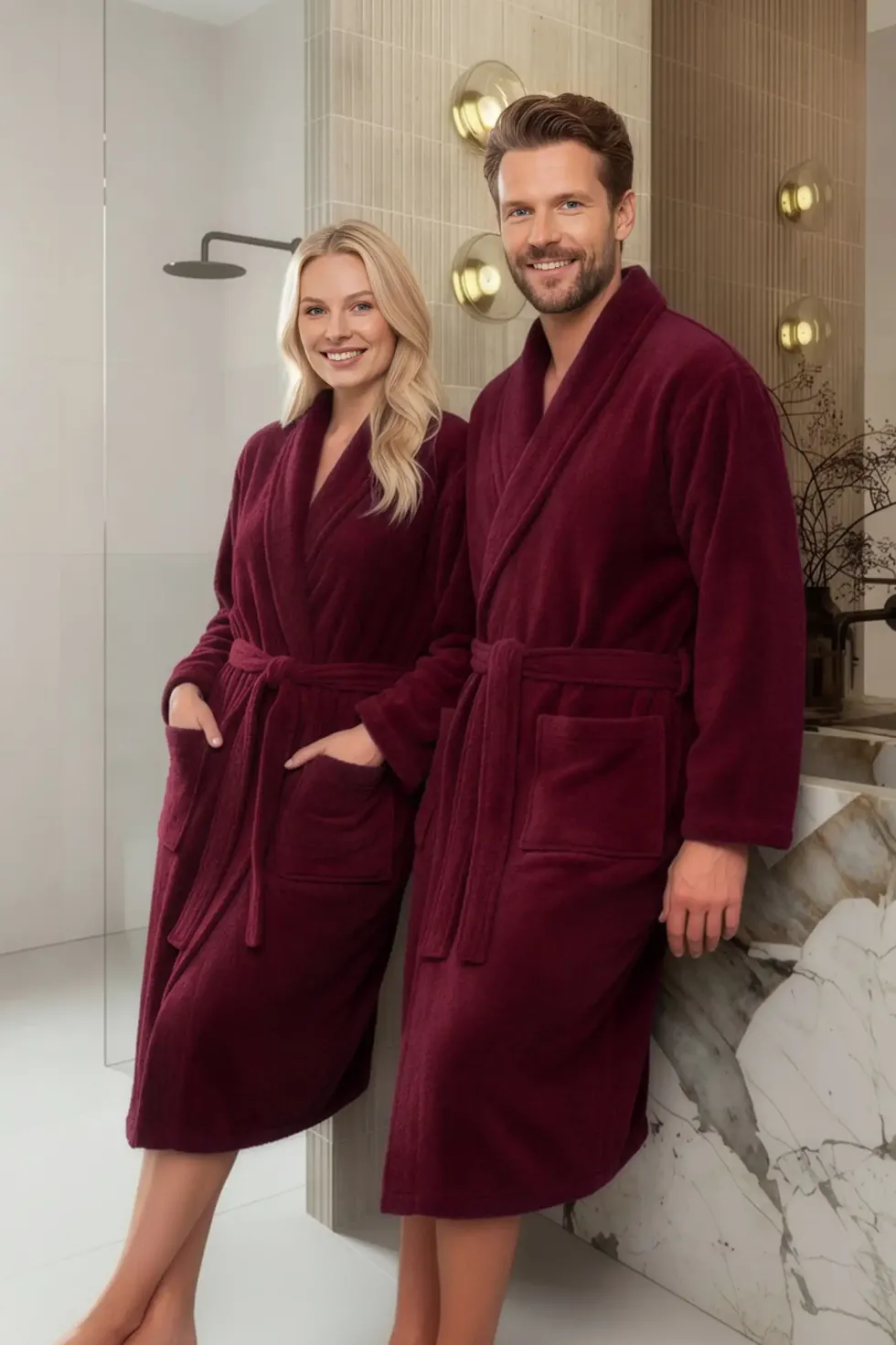 Bawełniany Szlafrok Hotelowy Frotte 450 Bordowy
