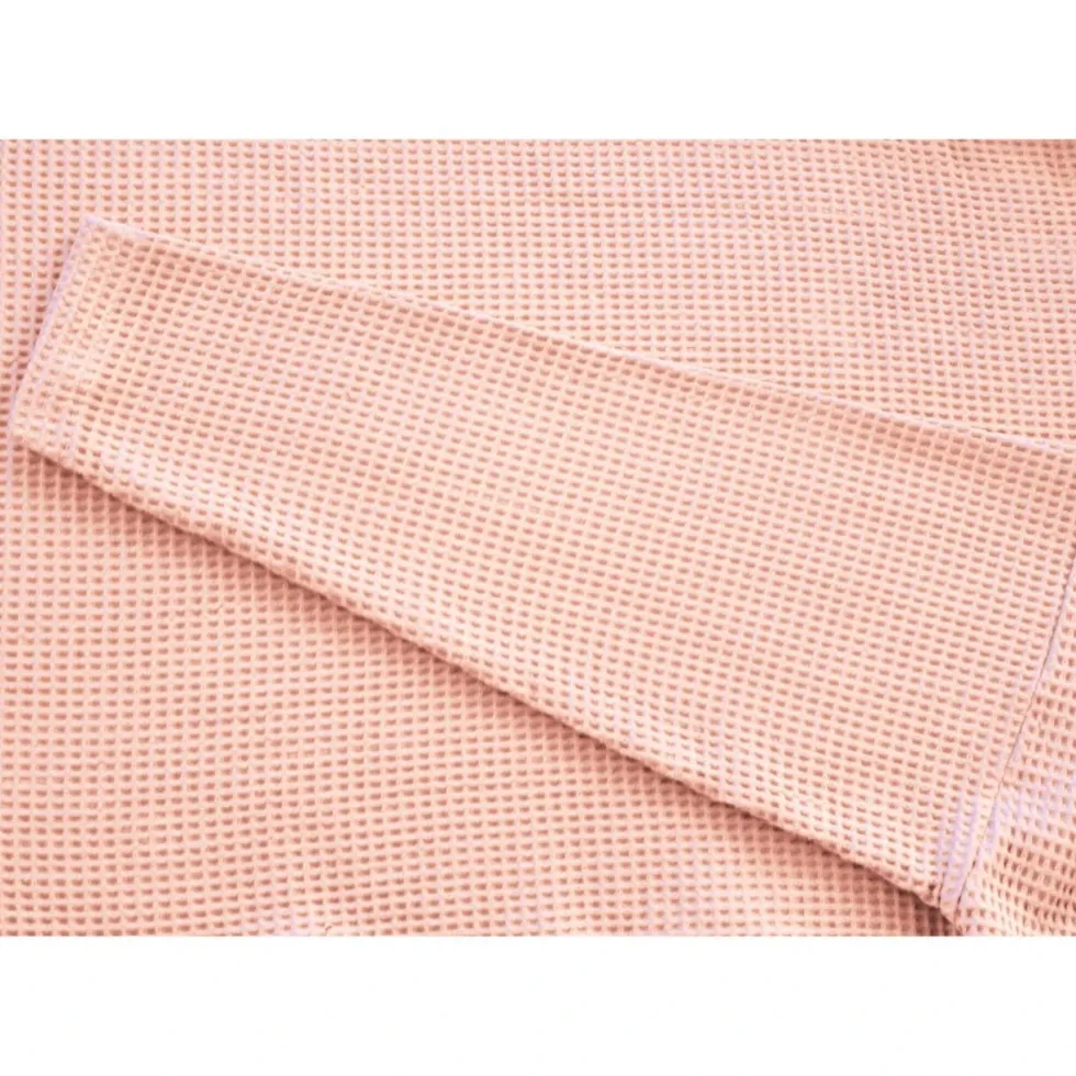 Bawełniany Szlafrok Kimono Gofer Wafel Uniseks Róż Pudrowy