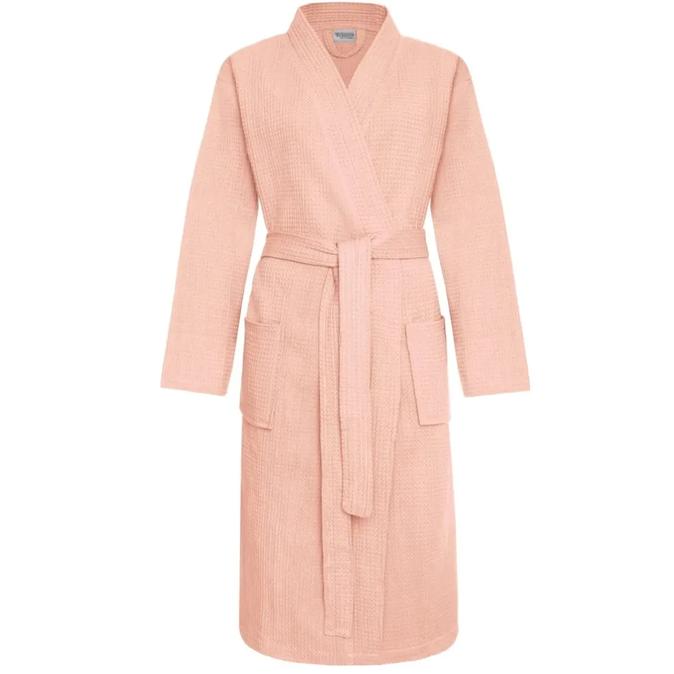 Bawełniany Szlafrok Kimono Gofer Wafel Uniseks Róż Pudrowy