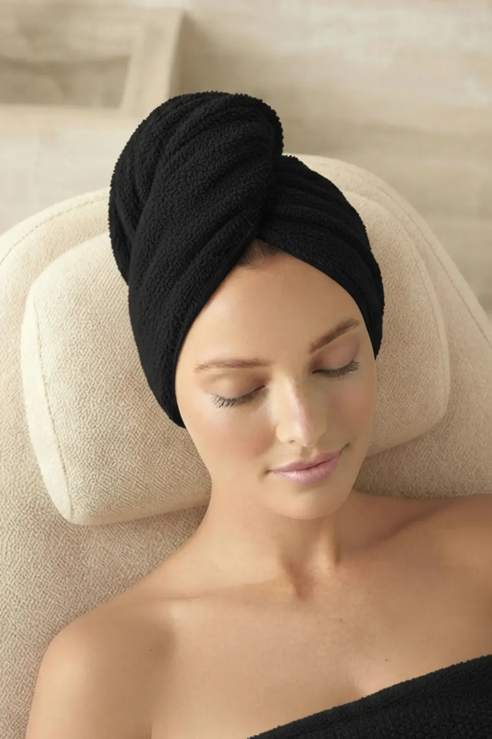 Bawełniany Turban Ręcznik Do Włosów SPA Czarny