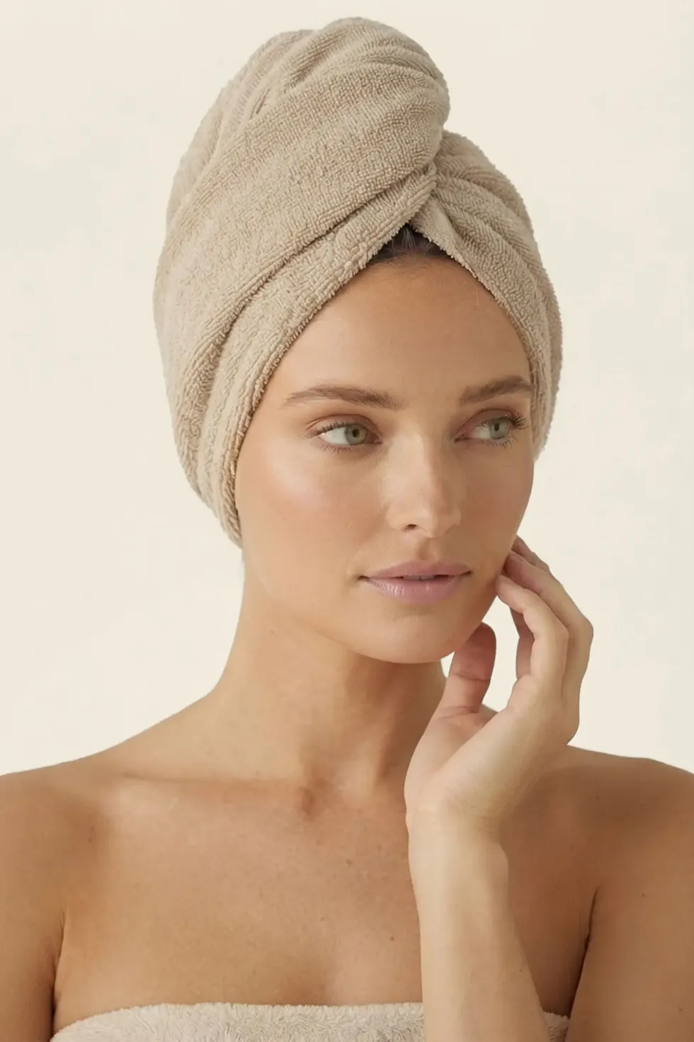 Bawełniany Turban Ręcznik Do Włosów SPA Beżowy