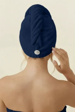 Bawełniany Turban Ręcznik Do Włosów SPA Granatowy
