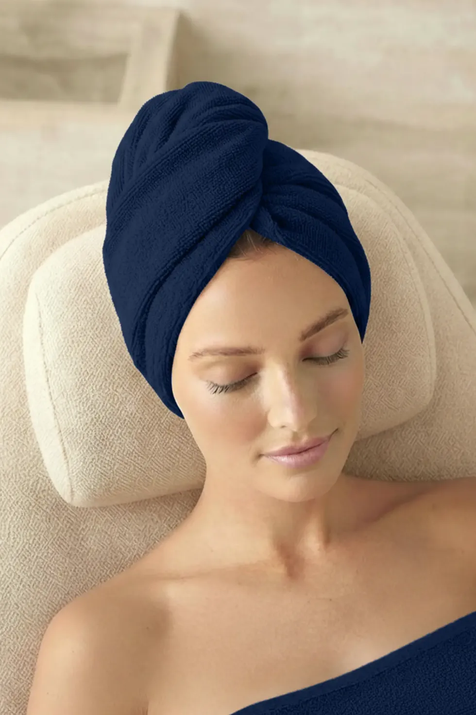 Bawełniany Turban Ręcznik Do Włosów SPA Granatowy