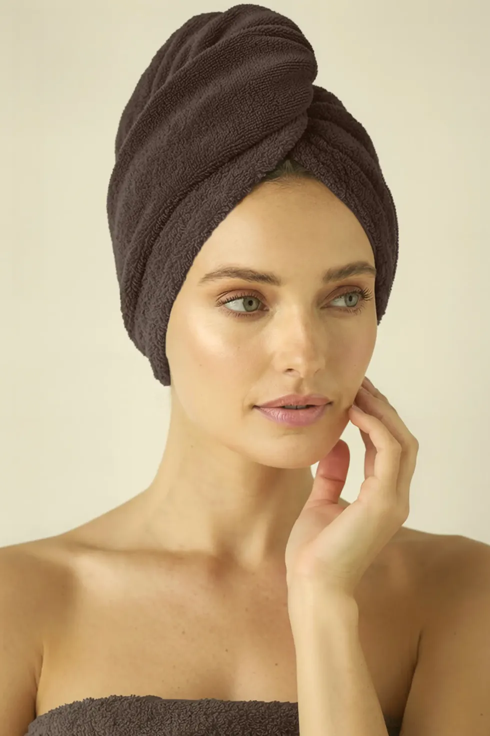 Bawełniany Turban Ręcznik Do Włosów SPA Brązowy