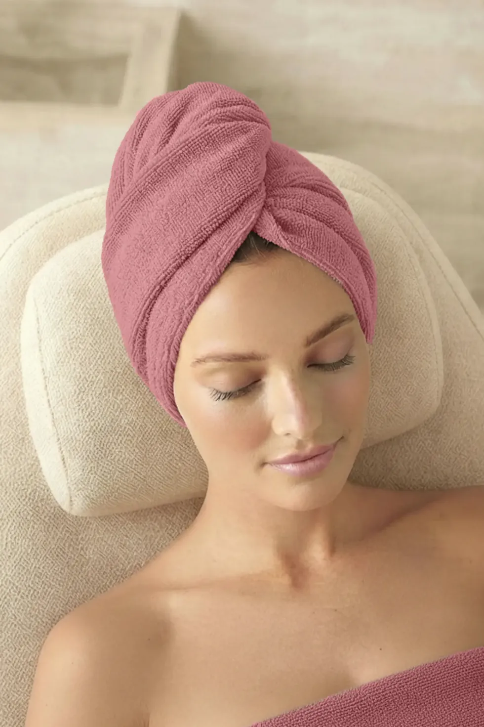 Bawełniany Turban Ręcznik Do Włosów SPA Pudrowy