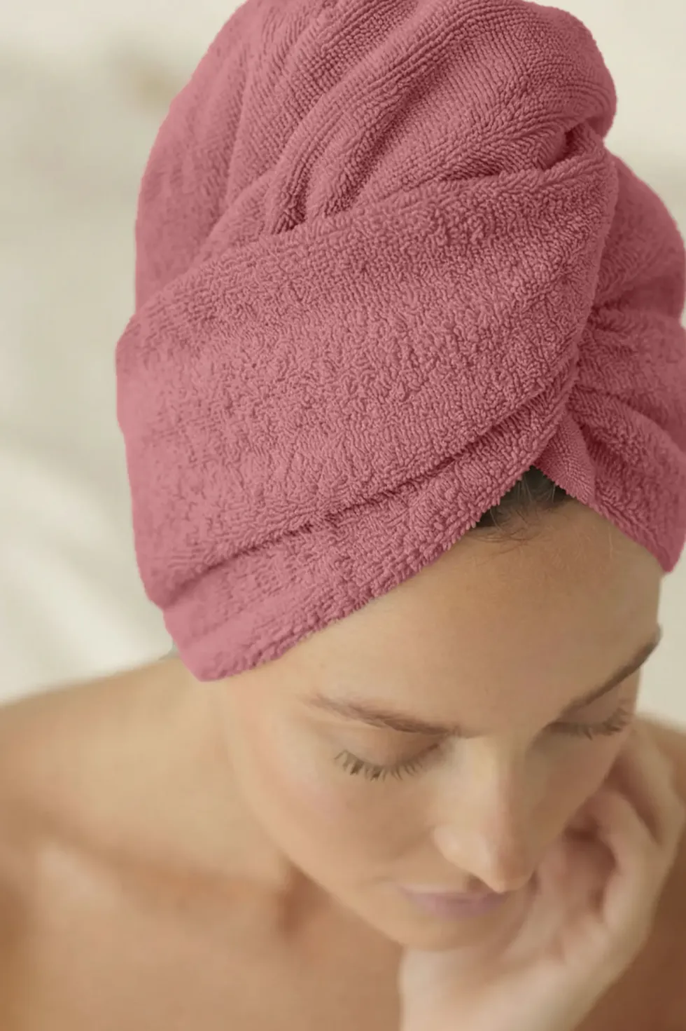 Bawełniany Turban Ręcznik Do Włosów SPA Pudrowy