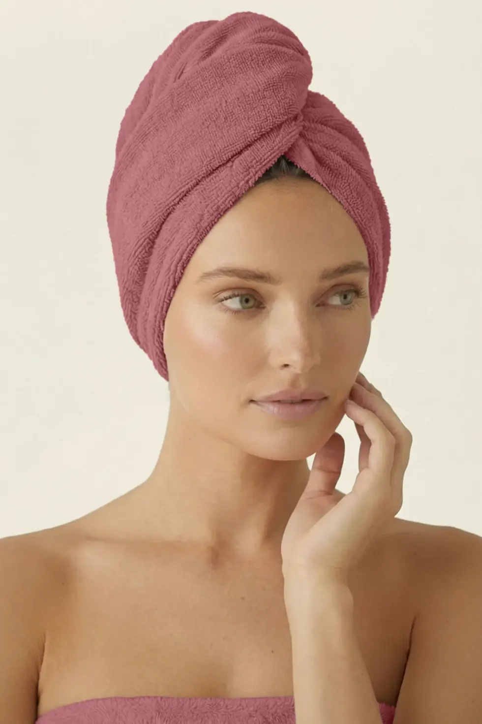 Bawełniany Turban Ręcznik Do Włosów SPA Pudrowy