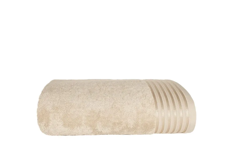 Beż Ręcznik Frotte Vela z Modalem z Ozdobną Bordiurą 550g/m2 Piaskowy