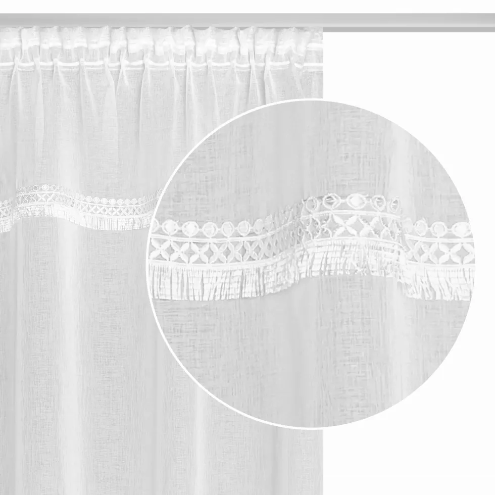 Firana Z Koronką BOHO Taśma Biały