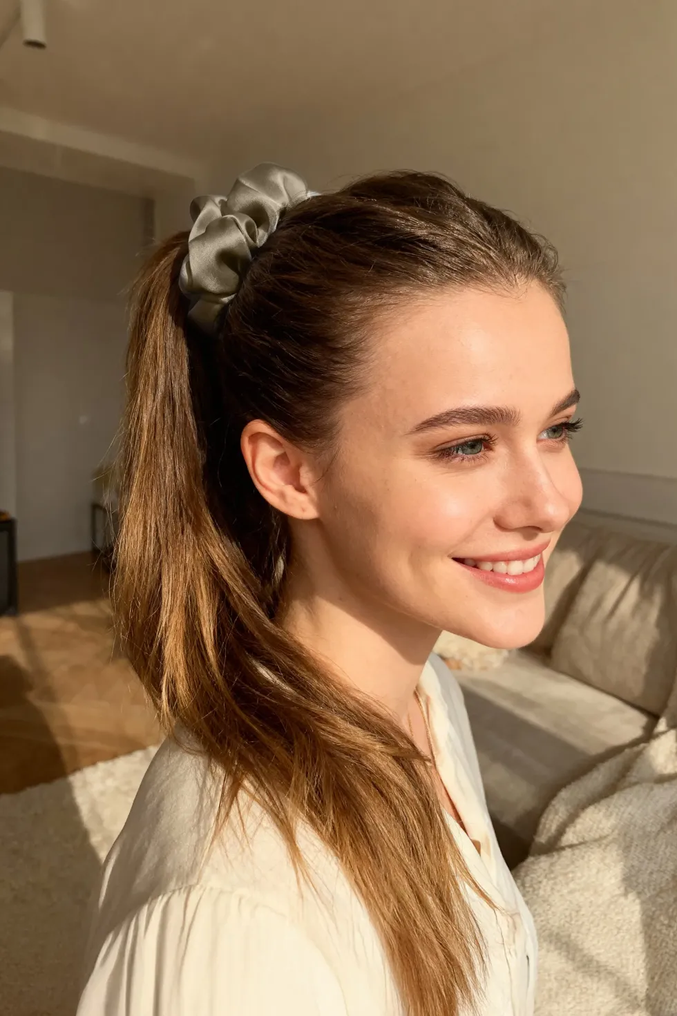 Gumka do Włosów z Jedwabiu Scrunchie Kaszmir