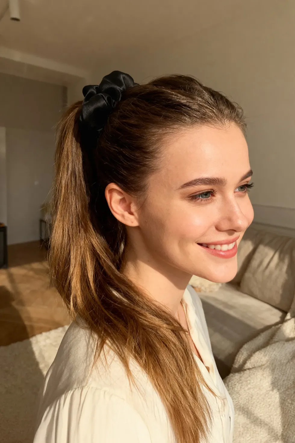 Gumka do Włosów z Jedwabiu Scrunchie Czarny