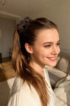 Gumka do Włosów z Jedwabiu Scrunchie Czekolada
