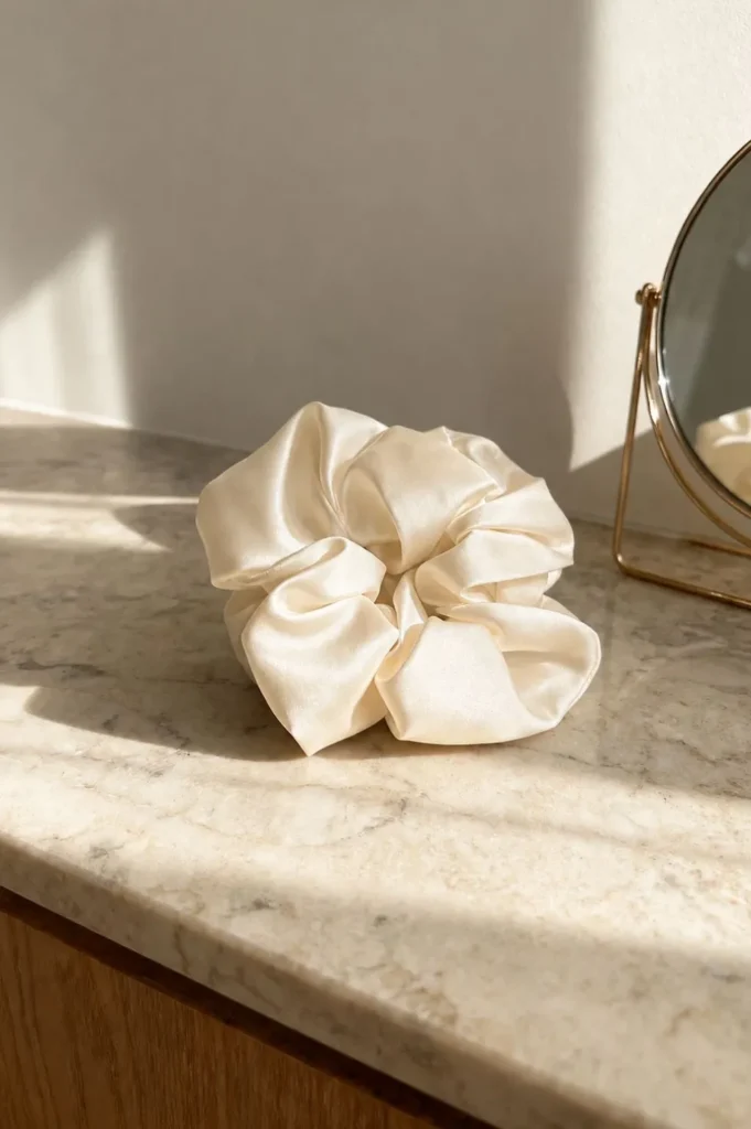 Gumka do Włosów z Jedwabiu Scrunchie Kremowy