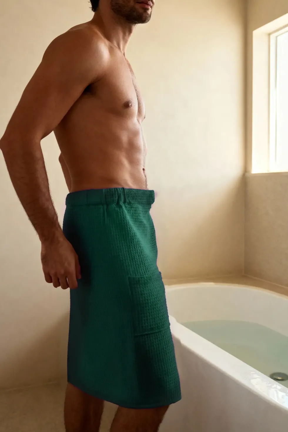KILT Męski Ręcznik do Sauny SPA Wafel Butelkowa Zieleń