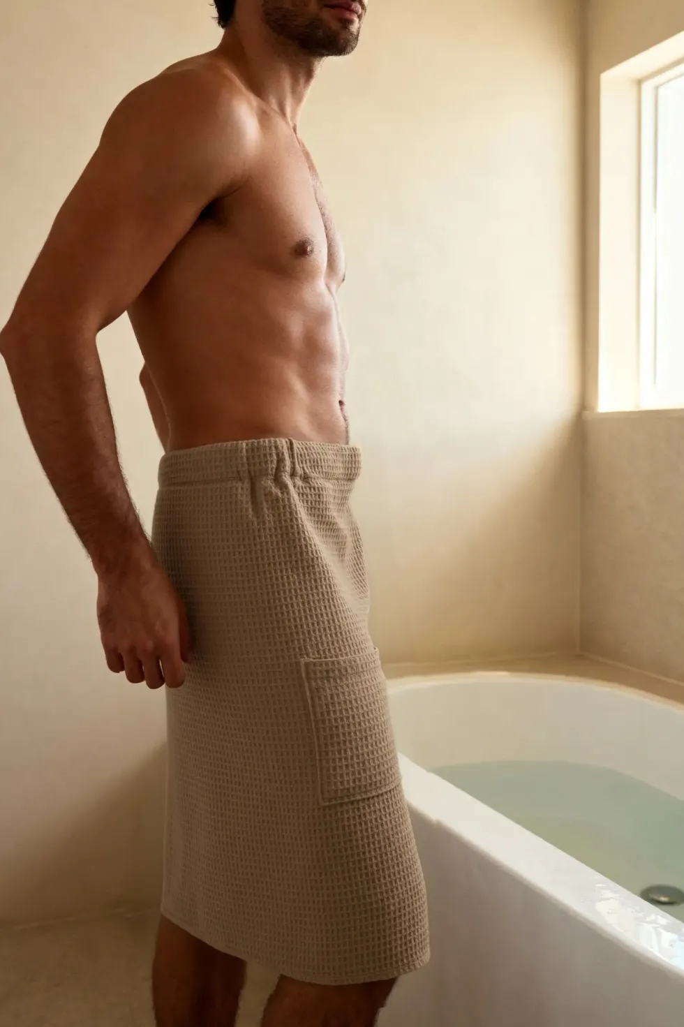 KILT Męski Ręcznik do Sauny SPA Wafel Ciemny Beżowy