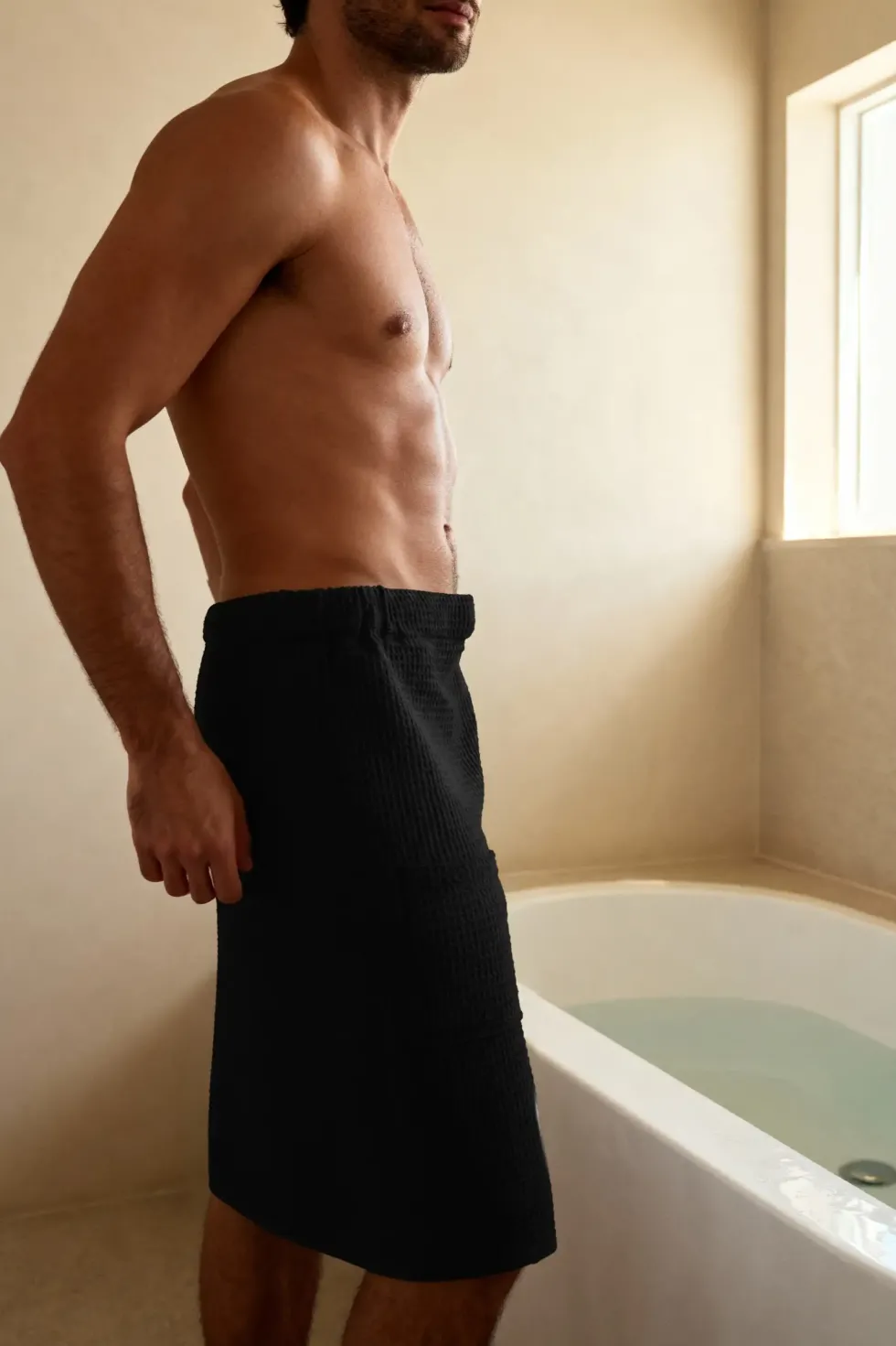 KILT Męski Ręcznik do Sauny SPA Wafel Czarny