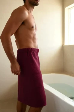 KILT Męski Ręcznik do Sauny SPA Wafel Burgundowy