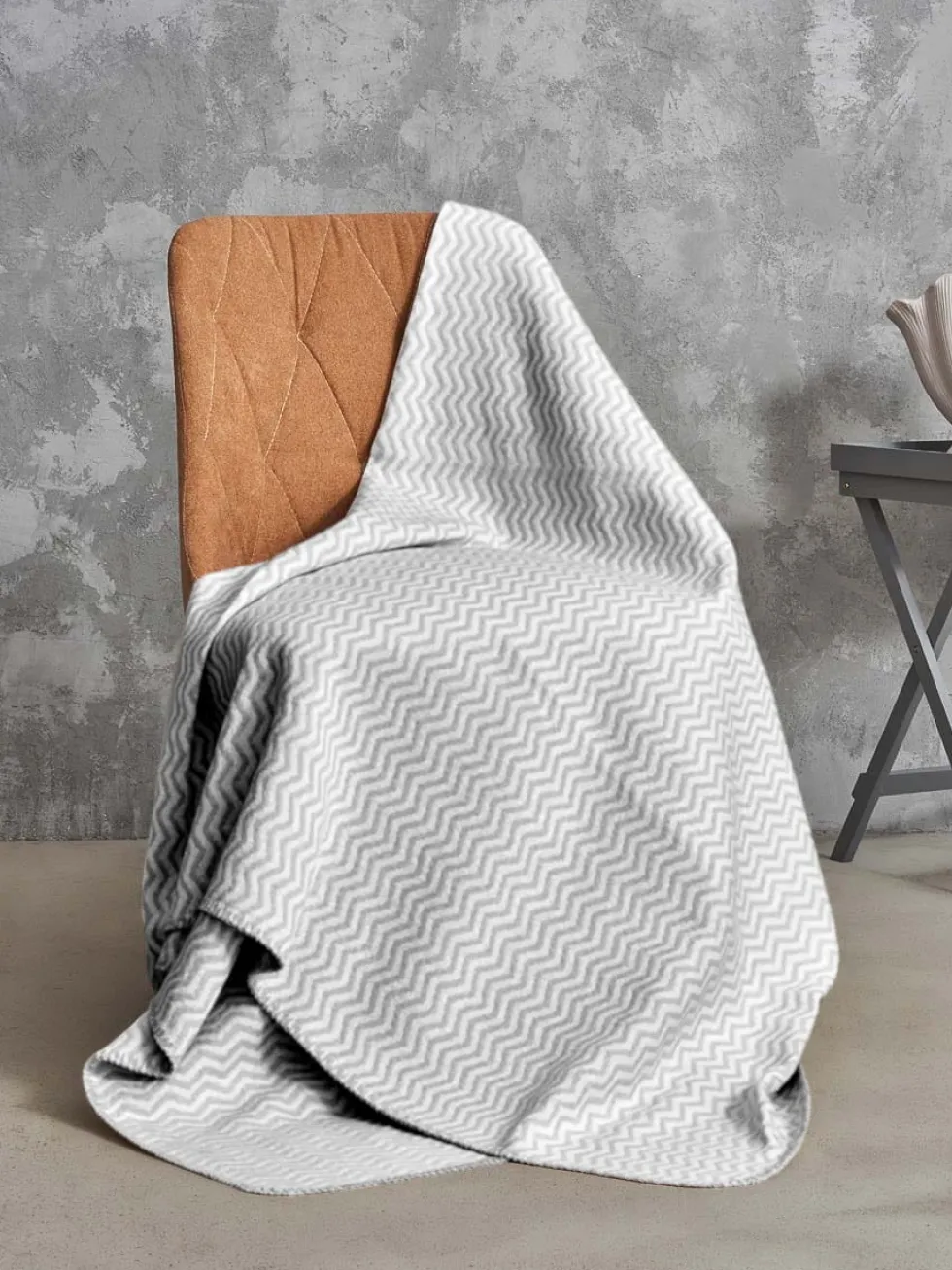 Komplet 2 szt. Szarych Bawełnianych Narzut na Fotel Cotton Cloud Zygzak