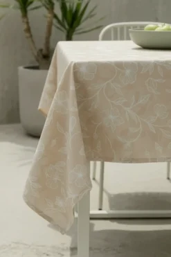 Obrus Ogrodowy Wodoodporny w Kwiaty GAIA Beige Flower Beżowy