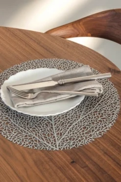Okrągła Podkładka Kuchenna na Stół LEAF Srebrny