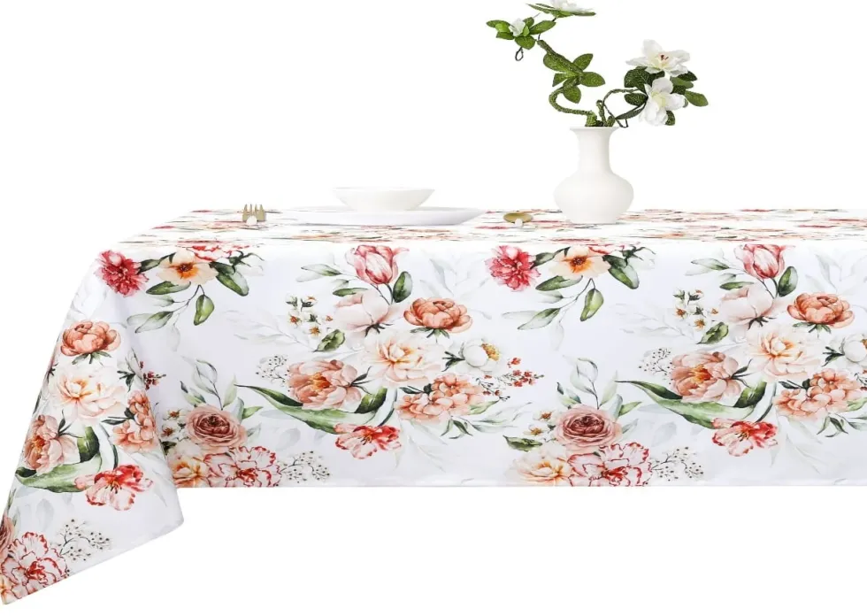 Okrągły Obrus 140 z Kwiatowym Nadrukiem Flower 056/6 Biały