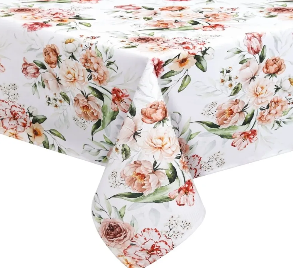 Okrągły Obrus 140 z Kwiatowym Nadrukiem Flower 056/6 Biały