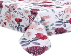 Okrągły Obrus 120 z Kwiatowym Nadrukiem Flower 056/8 Biały