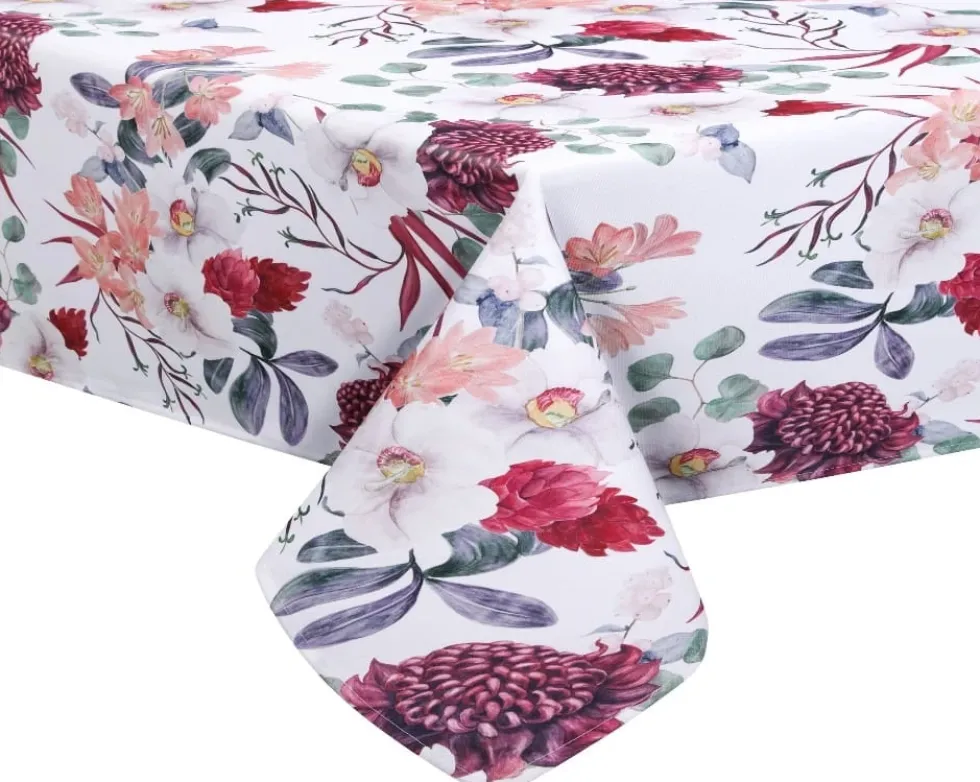 Okrągły Obrus 120 z Kwiatowym Nadrukiem Flower 056/8 Biały