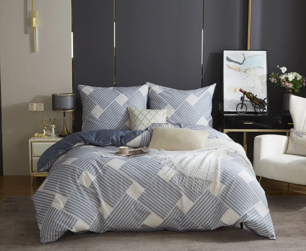 Pościel Geometryczna Satyna Bawełniana XDF 043 Niebieski