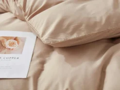 Pościel Queen Premium Satyna Bawełniana ze Złotą Lamówką Biza Beżowy