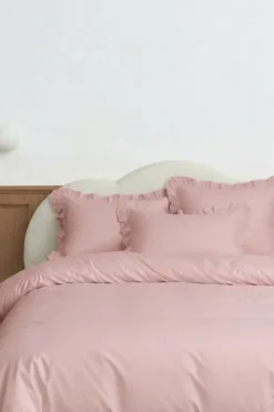 Pościel Ruffy Premium Satyna Bawełniana z Falbanką Pudrowy