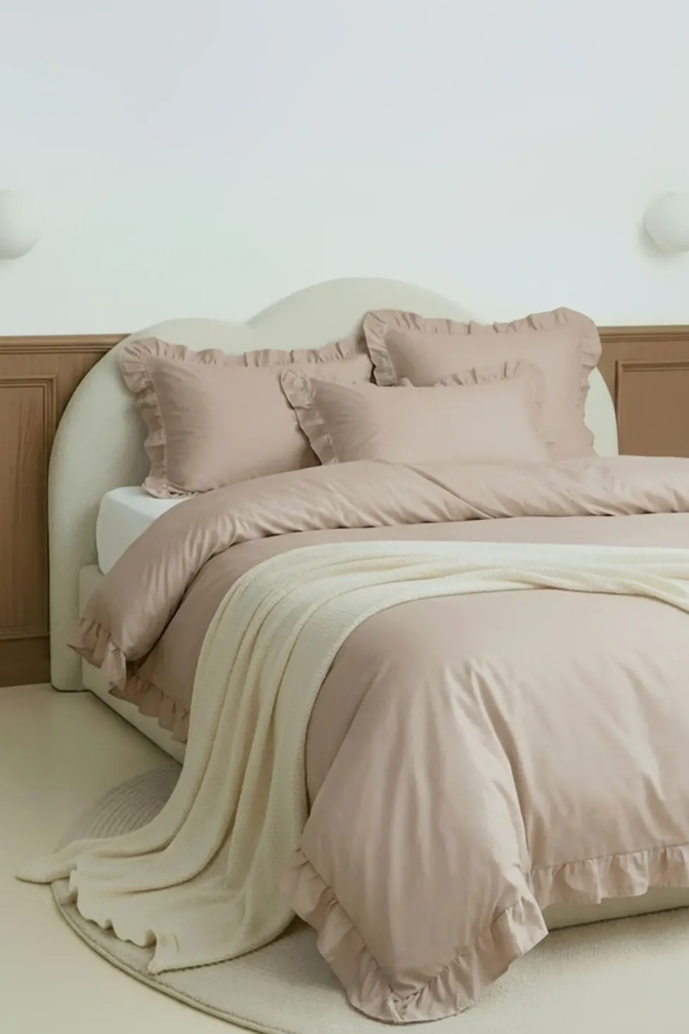 Pościel Ruffy Premium Satyna Bawełniana z Falbanką Beżowy