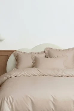 Pościel Ruffy Premium Satyna Bawełniana z Falbanką Beżowy