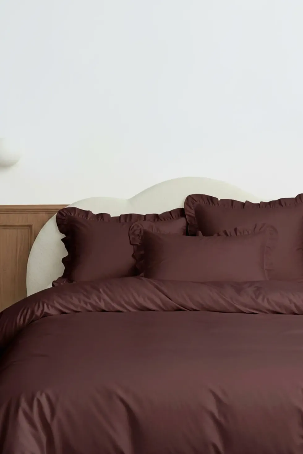 Pościel Ruffy Premium Satyna Bawełniana z Falbanką Brązowy
