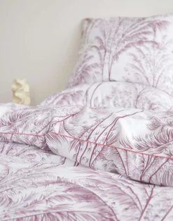Pościel Vintage z Nadrukiem Satyna Bawełniana z Pudrową Lamówką Biza Biały