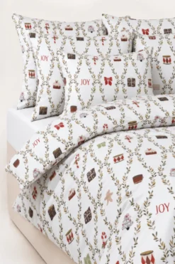 Pościel Świąteczna Satyna Bawełniana JOY Biały