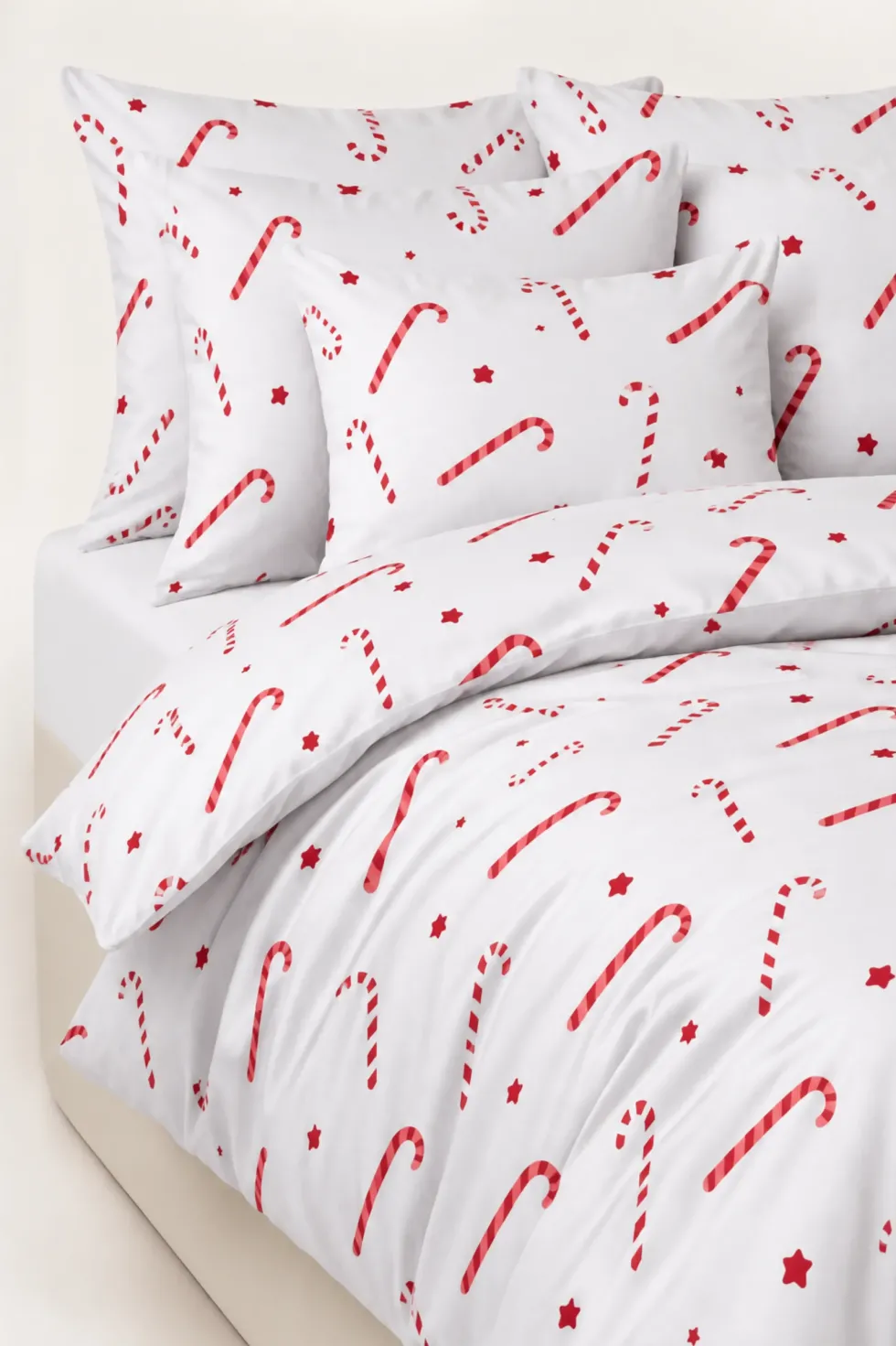 Pościel Świąteczna Satyna Bawełniana CANDYCANES Biały