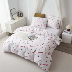 Pościel Świąteczna Satyna Bawełniana CANDYCANES Biały