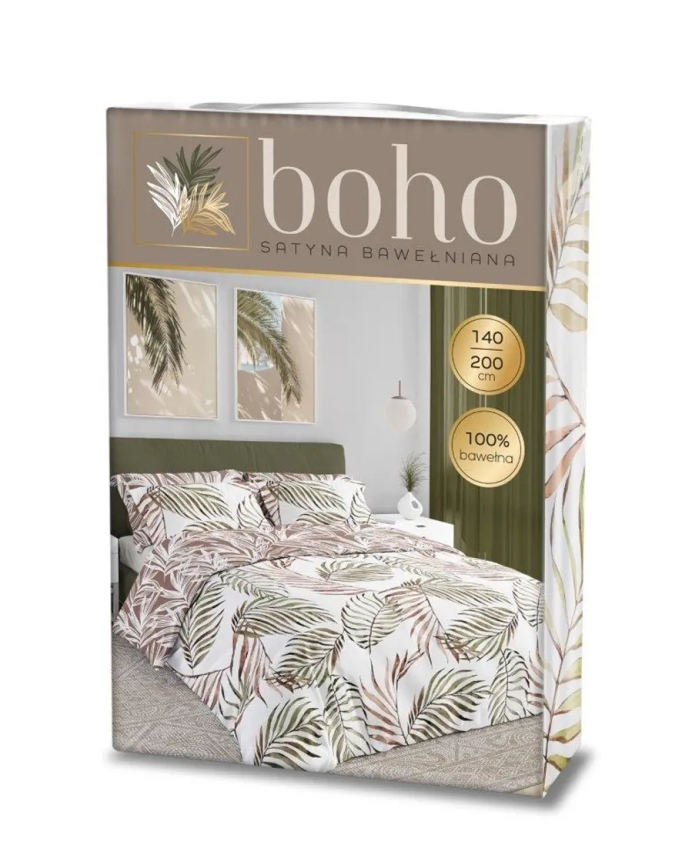 Pościel w Liście Satyna Bawełniana Boho 002 Biały