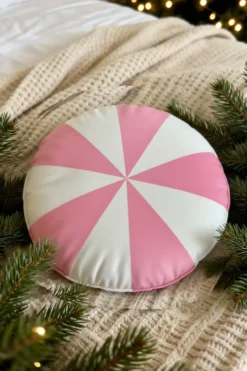 Poduszka Świąteczna Cukierek Pasy Różowy