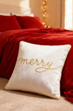 Poszewka Świąteczna MERRY z weluru Biały