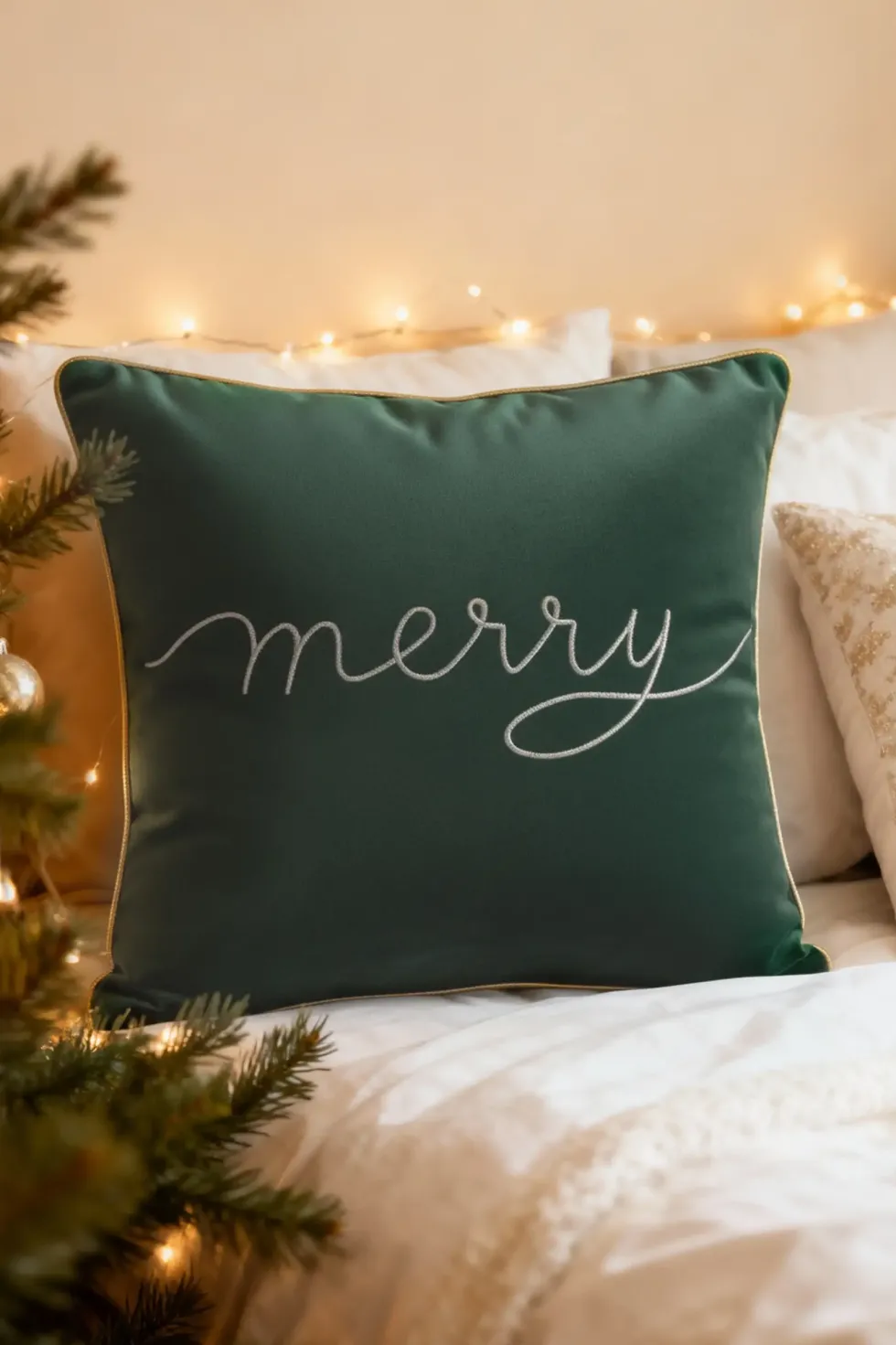 Poszewka Świąteczna MERRY z weluru Zieleń