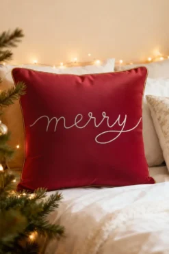 Poszewka Świąteczna MERRY z weluru Czerwony