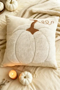 Poszewka z Motywem Dyni na Jesień Halloween Kremowy