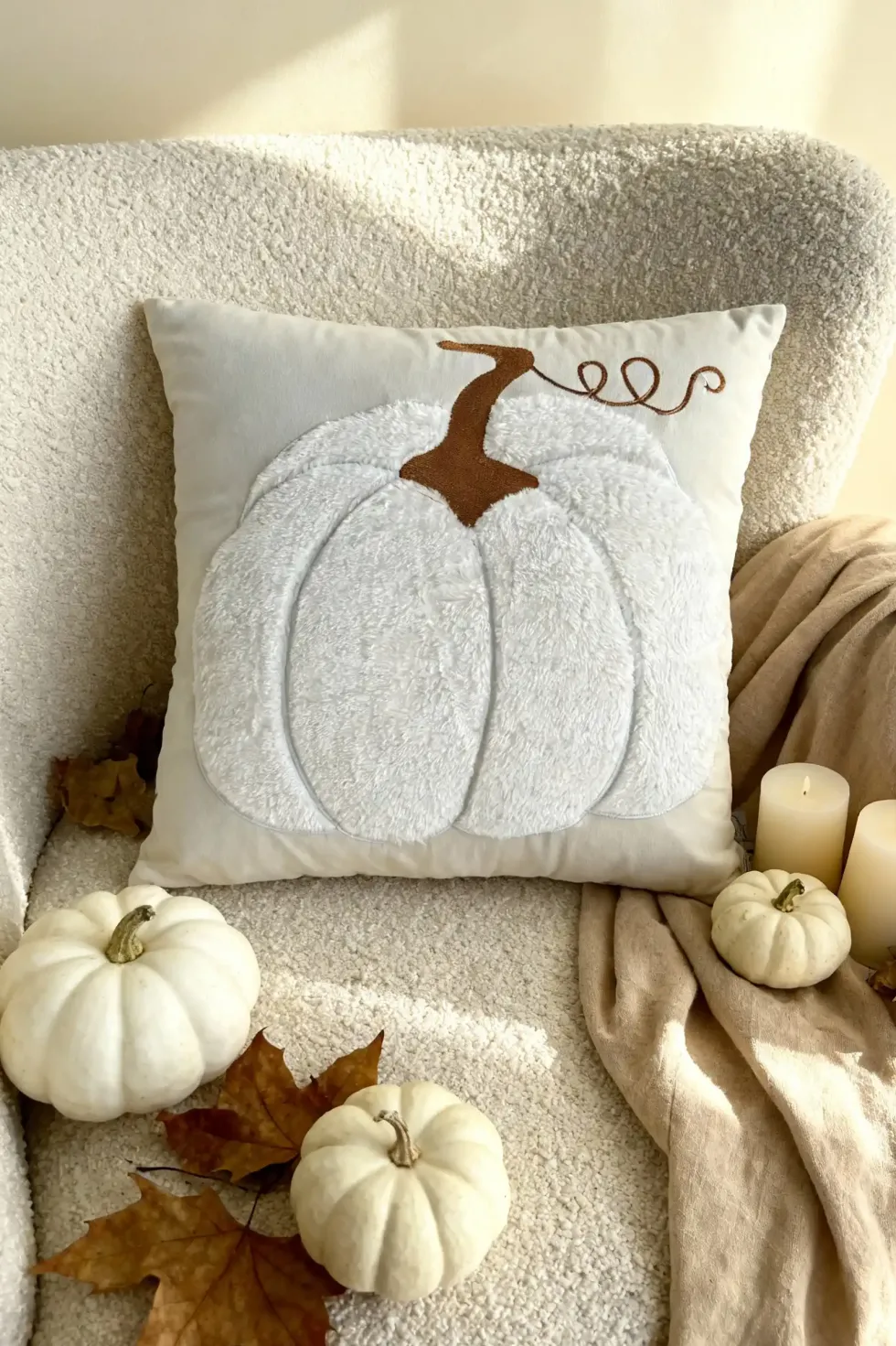 Poszewka z Motywem Dyni na Jesień Halloween Kremowy