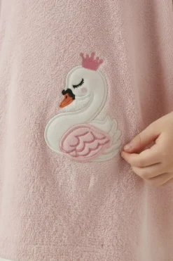 Ręcznik z Kapturkiem dla Dzieci ŁABĘDŹ Pudrowy